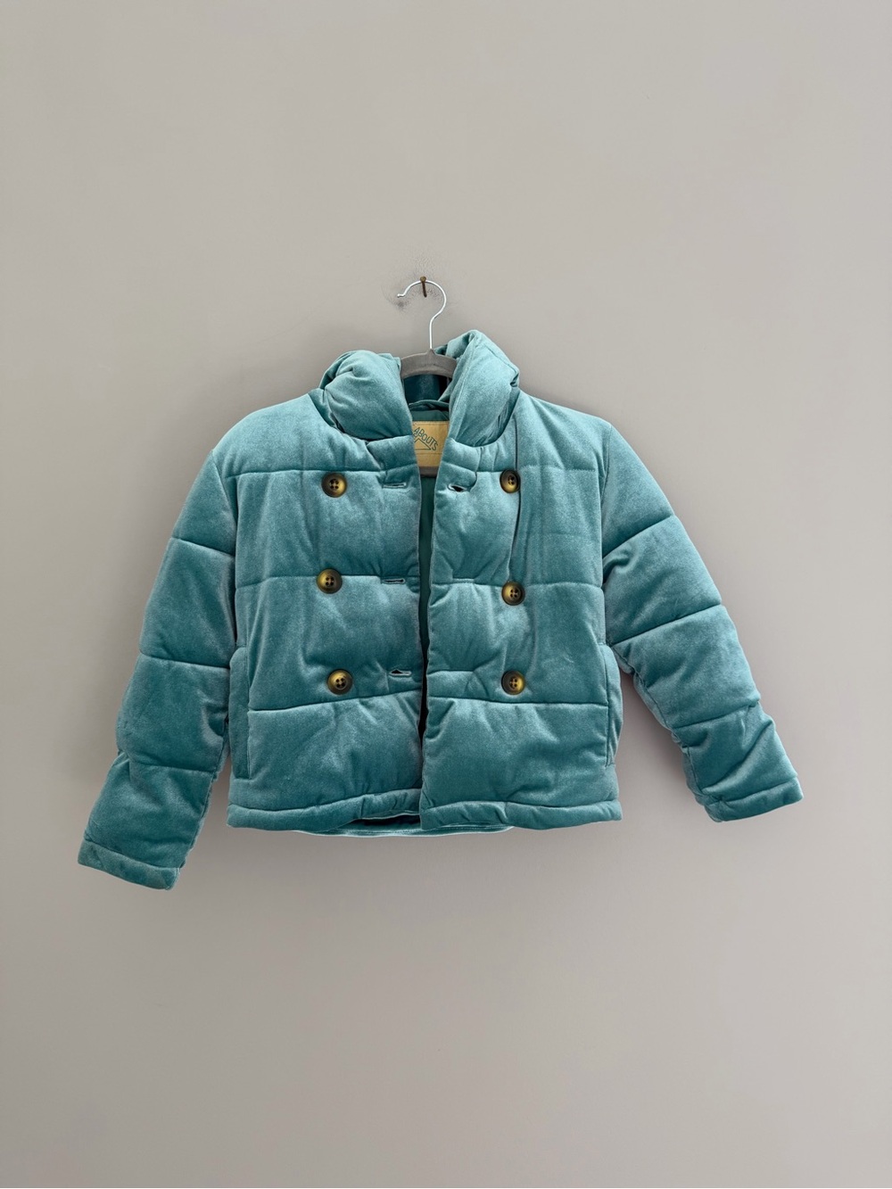 Size 7/8 Thereabouts Teal Velvet Quilted Jacket - Cozy Girls Puffer Coat